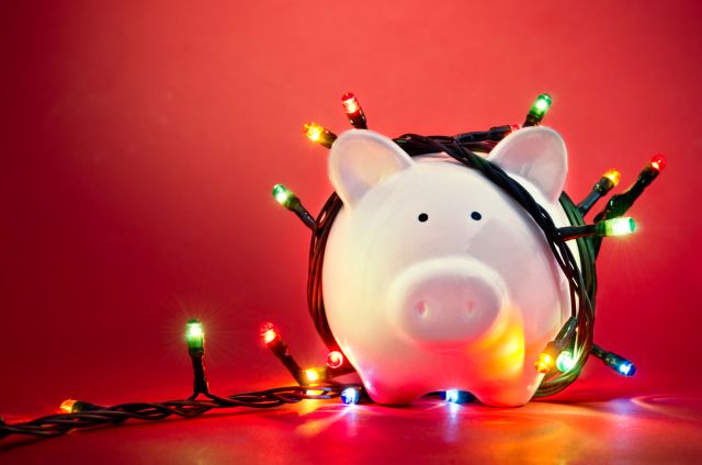 piggy bank with christmas lights