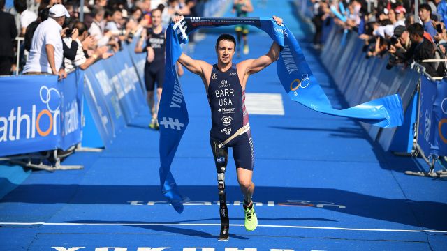 Mark Barr wins the gold medal at the 2018 ITU World Paratriathlon in Yokohama, Japan.