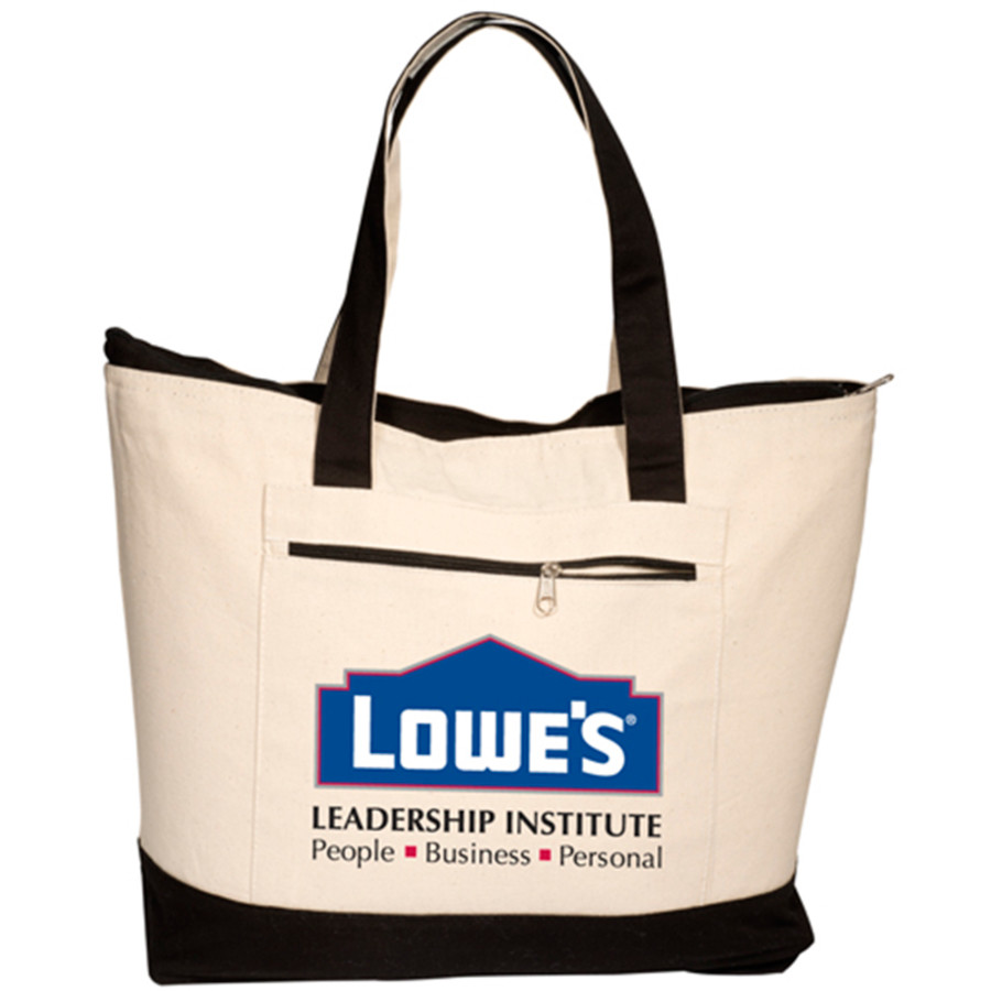 Imprinted Zippered Cotton Boat Tote