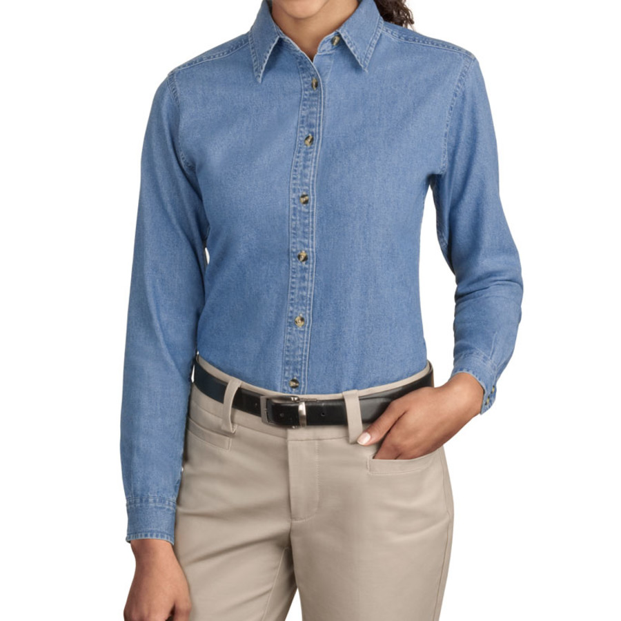 Port & Company - Ladies Long Sleeve Value Denim Shirt (Apparel)