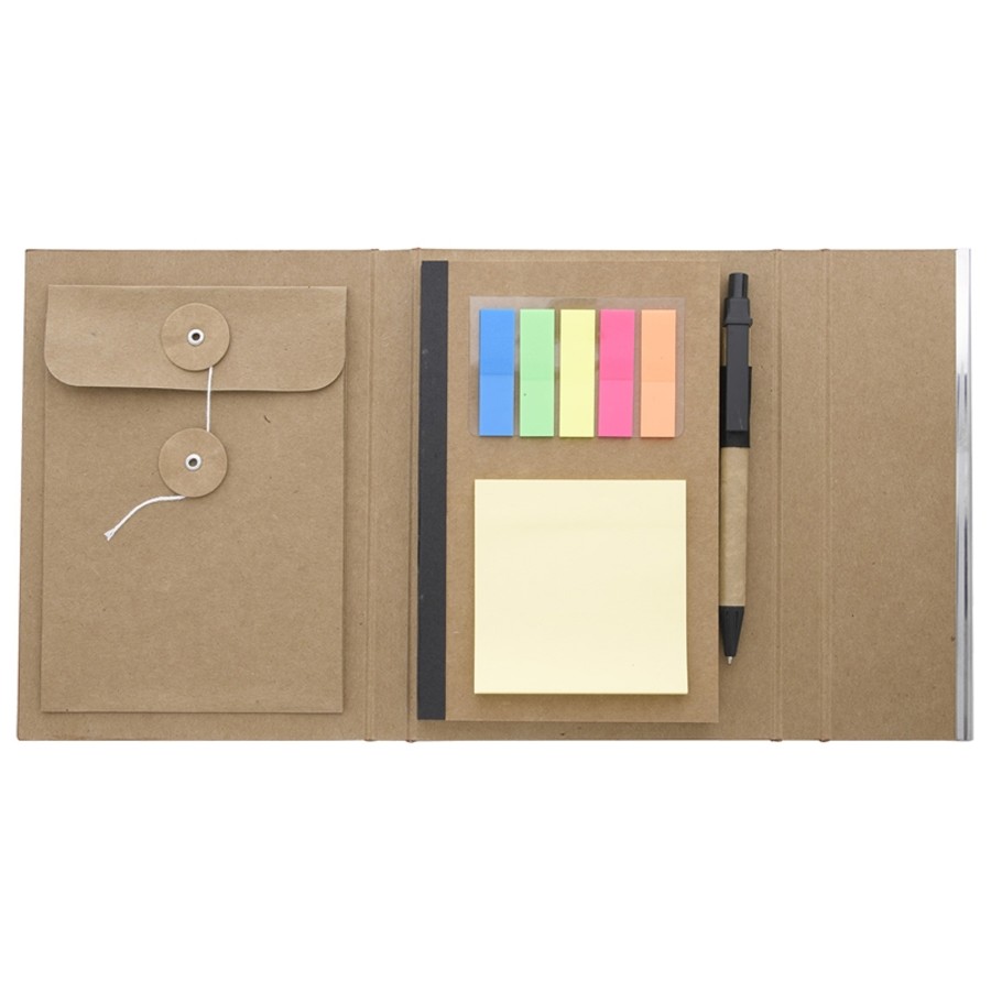 Woodgrain Padfolio with Sticky Notes and Flags