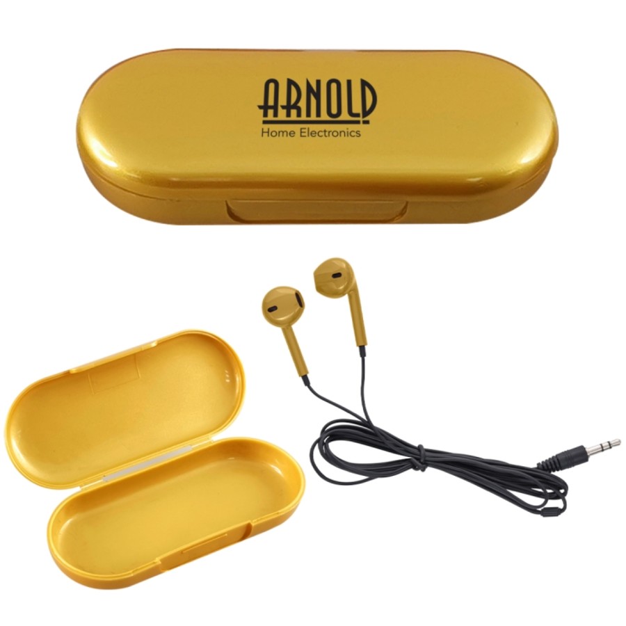 Metallic Wired Earbuds with Clamshell Case
