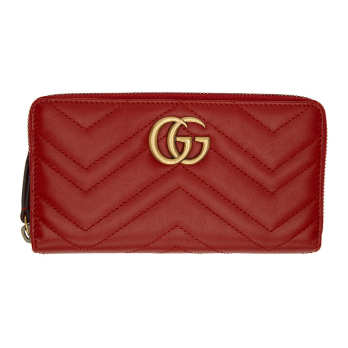 Gucci Red Gg Marmont Zip Around Wallet In 6433 Hibiscus Red | ModeSens