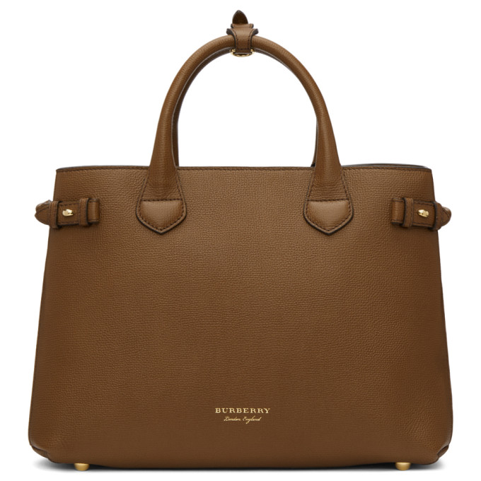 Burberry Medium Banner House Check Leather Tote - Brown In Tan | ModeSens