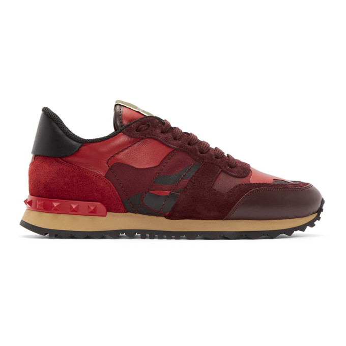 VALENTINO ROCKRUNNER CAMOUFLAGE SUEDE AND LEATHER TRAINERS, .WINE ...