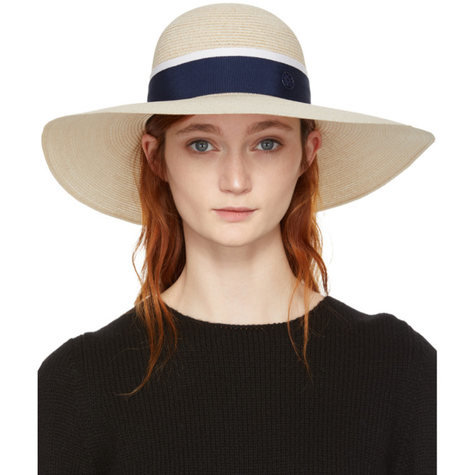 maison michel beige &海军蓝稻草blanche帽子