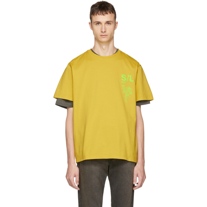 SECOND / LAYER SECOND/LAYER YELLOW SHATTERED LOGO T-SHIRT