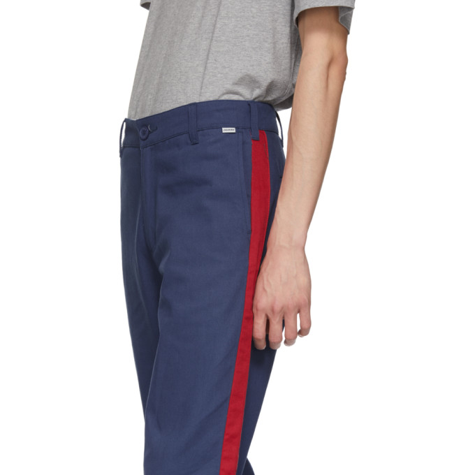 blue trousers with red stripe