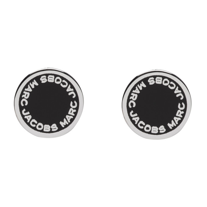 MARC JACOBS MARC JACOBS SILVER AND BLACK LOGO STUD EARRINGS