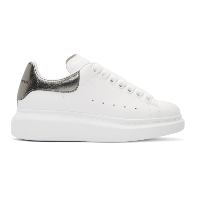 Alexander Mcqueen Oversized Metallic Leather Sneakers In 9042 - Wh/p