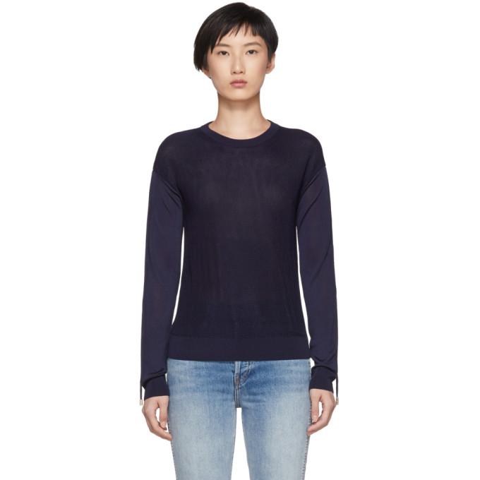 CARVEN NAVY RUCHED SLEEVES PULLOVER