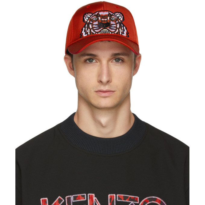 KENZO KENZO RED CANVAS TIGER CAP