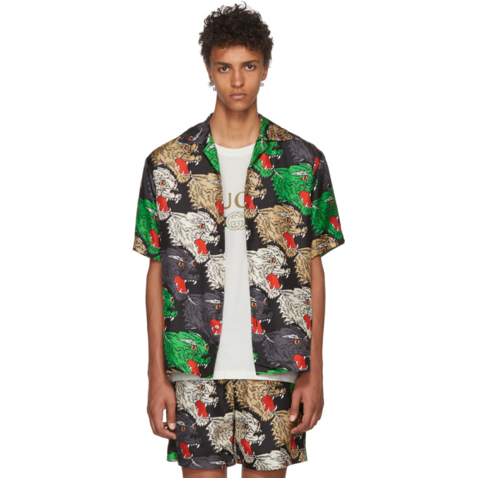 GUCCI Multicolor Silk Panther Face Shirt