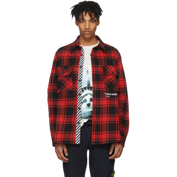 OFF-WHITE OFF-WHITE RED AND BLACK FLANNEL QUOTE SHIRT,OMGA060E18A270102001