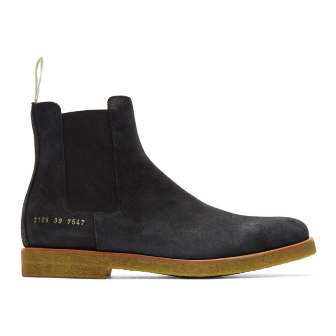 COMMON PROJECTS Black Waxed Suede Chelsea Boots in Grey | ModeSens