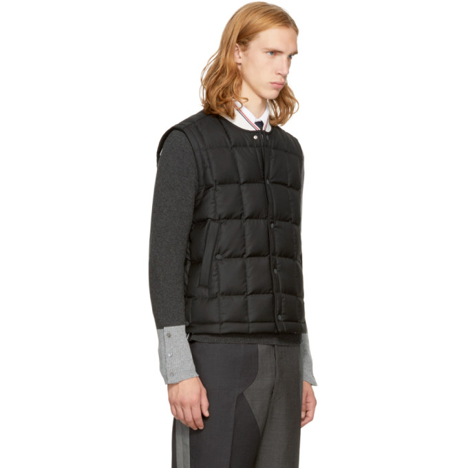 THOM BROWNE Black Down Wool Button Front Vest | ModeSens