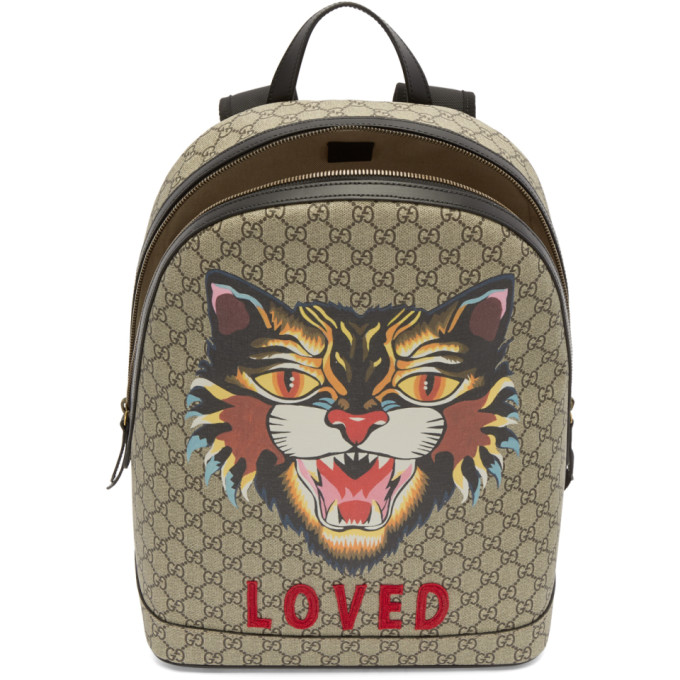 GUCCI Angry Cat Leather-Trimmed Appliquéd Monogrammed Coated-Canvas ...