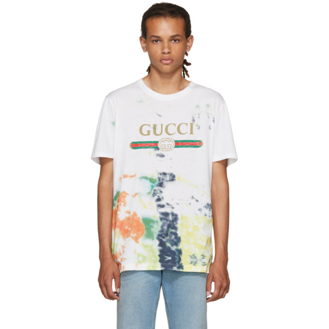 GUCCI SLIM-FIT TIE-DYED DISTRESSED PRINTED COTTON-JERSEY T-SHIRT, BEIGE ...