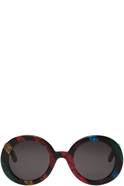 Gucci - Black Round Glitter GG Sunglasses