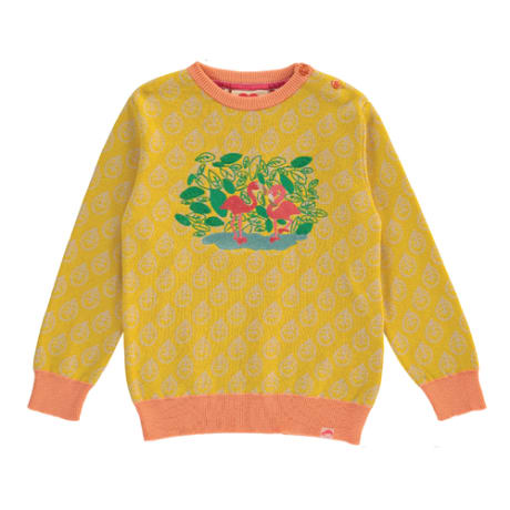 Trouva: Tootsa MacGinty Flamingos On Sun Yellow Girls Knit Jumper