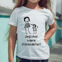 Jeg skal være storesøster/storebror -  Strygemærke med børnetegning