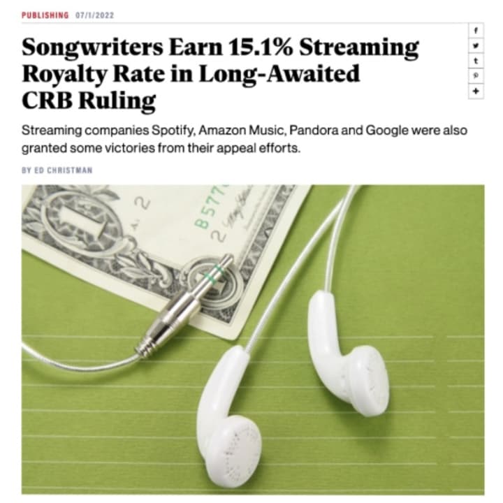 CRB ruling raises streaming rates from 10.5% to 15.1%