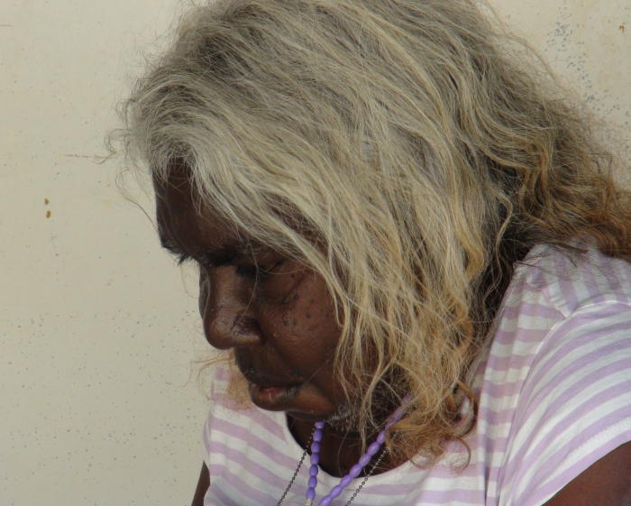 Agnes Page listening to her heritage language Marramaninjsji, of which there are no longer any fluent speakers. Picture: Associate Professor Rachel Nordlinger.