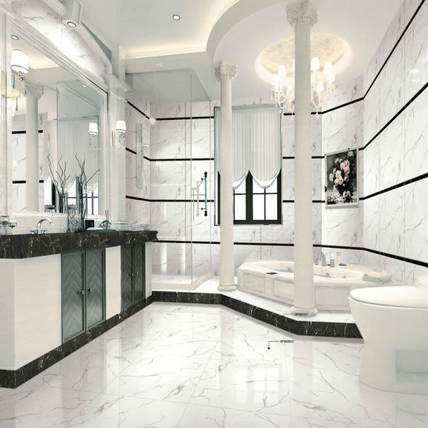 Carrara White Marble Effect 30cm x 60cm Polished Porcelain Wall & Floor