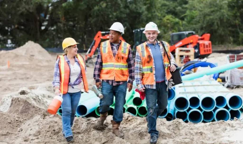 Construction workers at a work site.