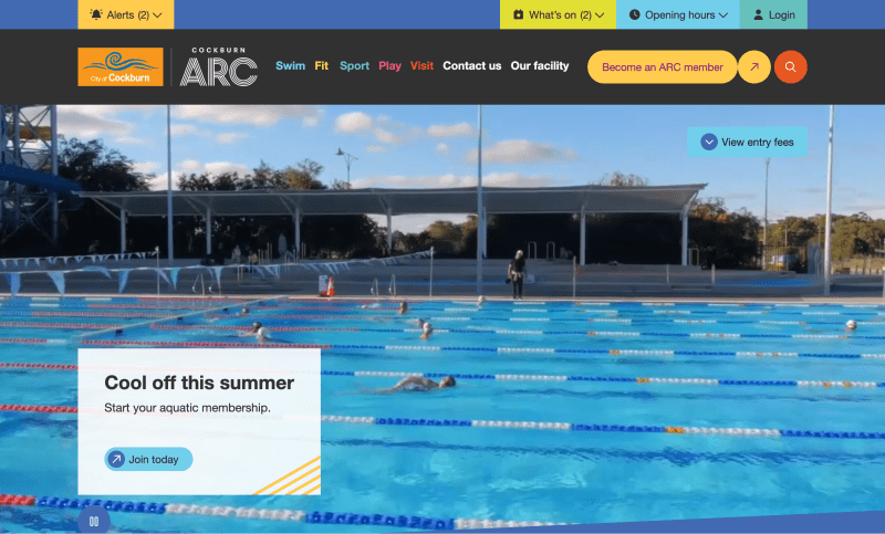 Cockburn ARC Perth aquatic and recreation centre website redesigned on Xperience by Kentico by ALYKA
