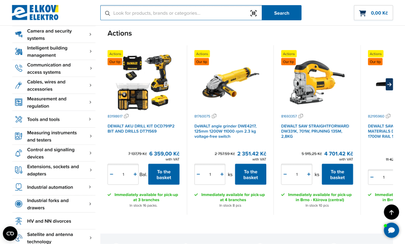 Elkov Elektro Czech electrical materials distributor B2C e-commerce platform built on Xperience by Kentico by Bluesoft