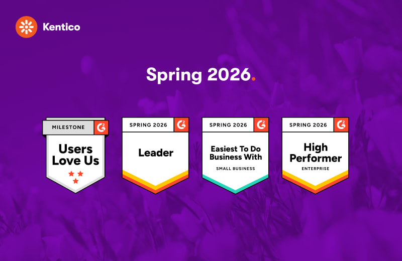 Kentico G2 Grid Spring 2026 Leader badges for Digital Experience Platforms
