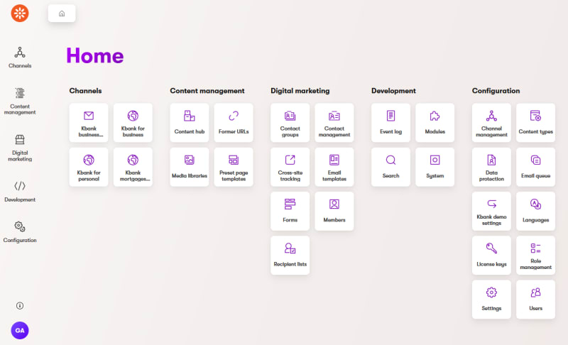 DXP dashboard with a comprehensive set of tools